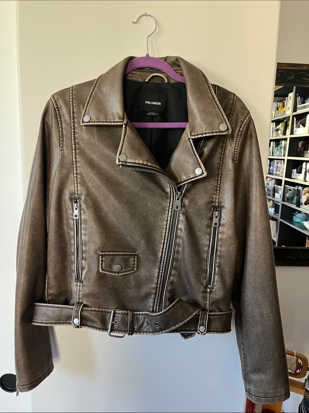 Pull&Bear BronzeBrown vegan Leather Moto-Style Jacket EUC
